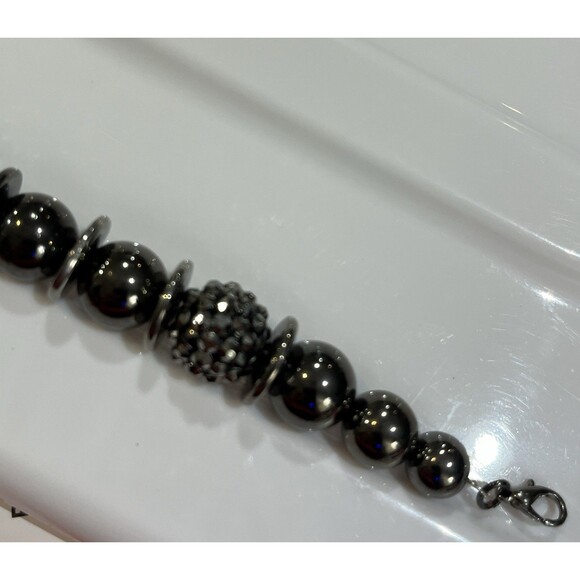 Gun Metal VTG Disco Ball W/ Flat Space Disc Bracelet 8in Rave Whimsygoth Fairy - Picture 5 of 6